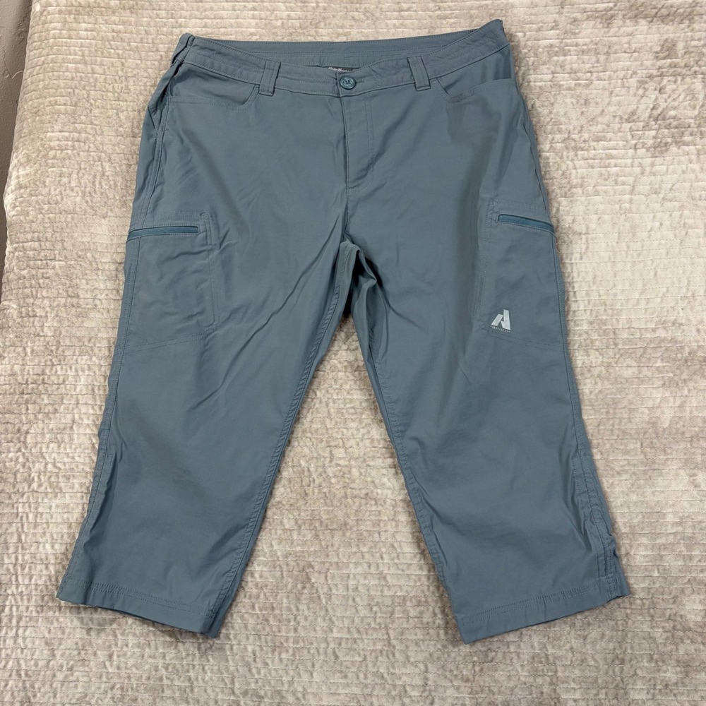 Eddie Bauer First Ascent Womens 16 Gray Blue Hiking Capri Cargo Pants‎ Outdoor